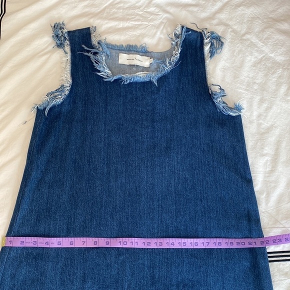 Marques Almeida Asymmetrical Hem Dark Was Denim Mini Shift Sleeveless Dress - Picture 12 of 12